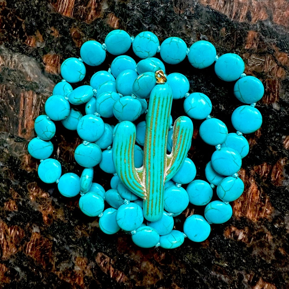 Turquoise Beaded Cactus Long Necklace